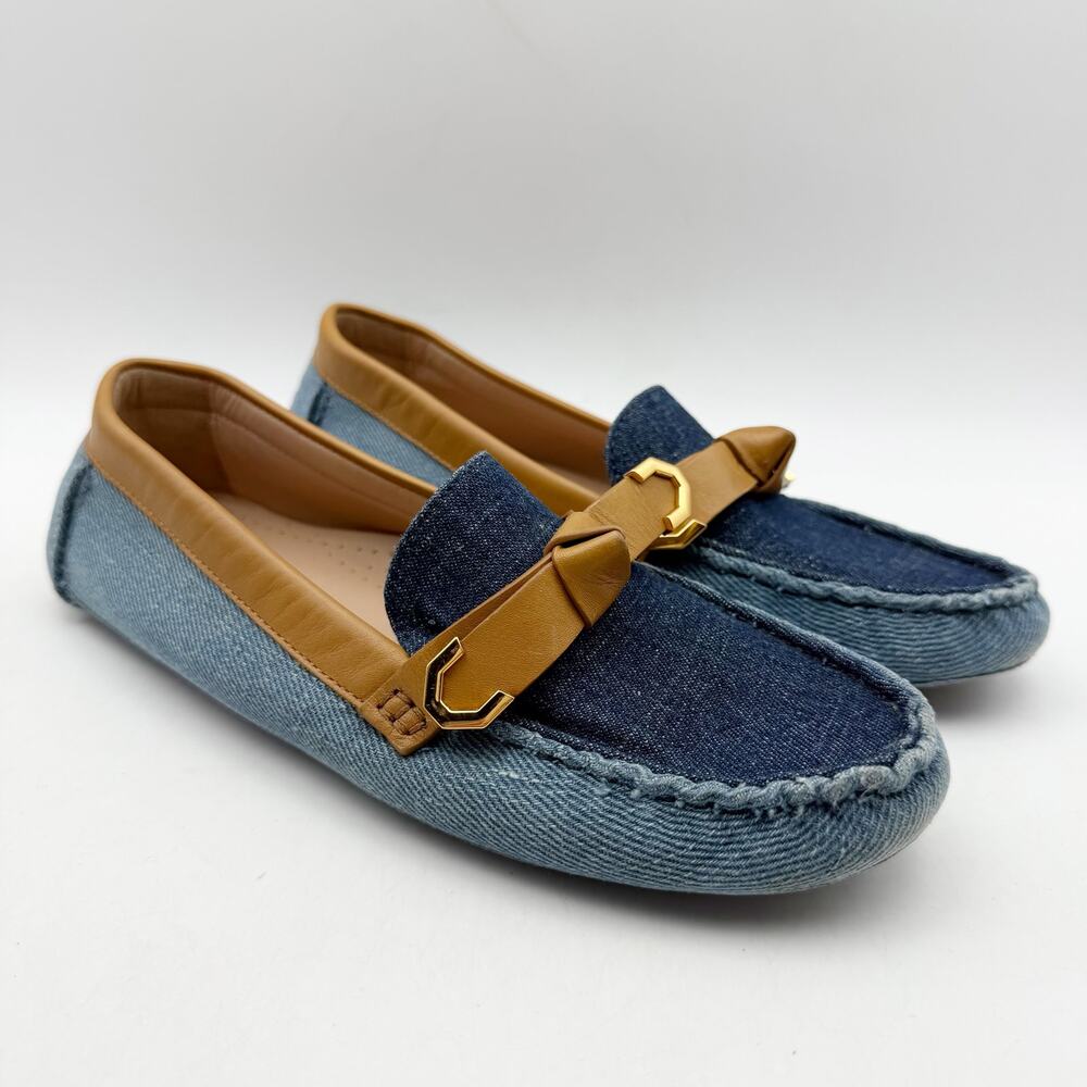 Cole Haan Womens Evelyn Bow Driver Loafer US 5.5 M Blue Denim Suede Leather EUC